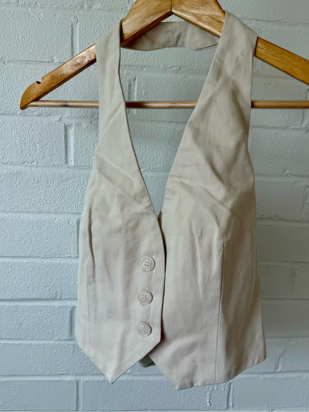 Beige Halter Vest Top - Women's Neutral Halter Button-Front Top
